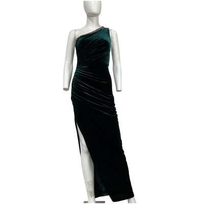 Aidan Mattox Velvet Green One Shoulder Gown Size 0
