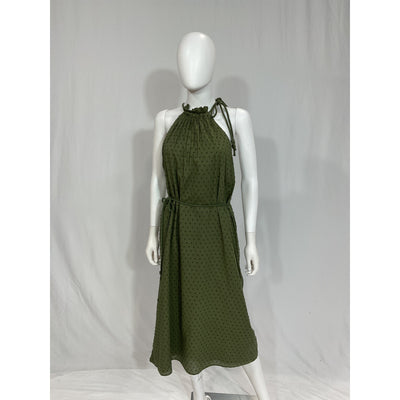 Joie 'Nashua' Green Gathered Swiss-Dot Halter Neck Cotton Dress Size L