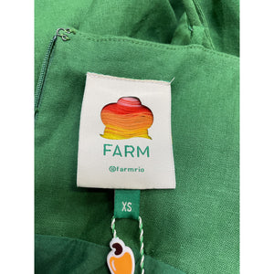 Farm Rio 'Lea' Green Linen One-Shoulder Pleated Mini Dress Size XS