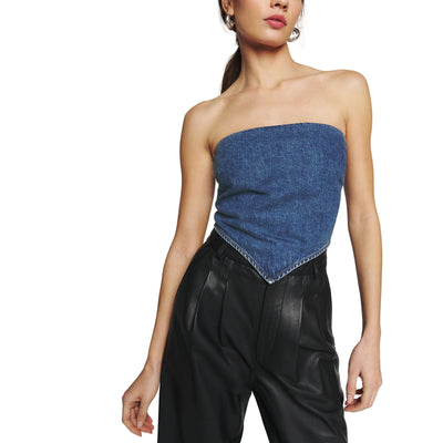 Reformation Denim Hemlock Braxton Handkerchief Top Size 8 NWT
