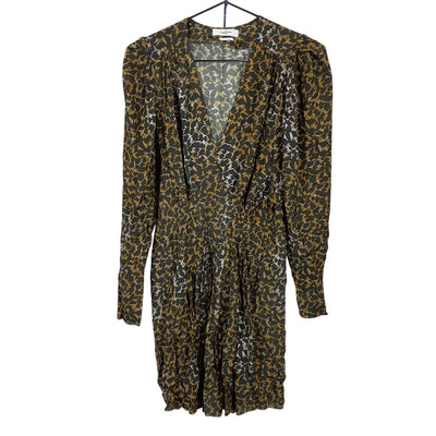 Isabel Marant Elegant Bronze Floral Print V-Neck Dress Size 34