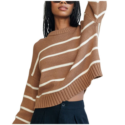 Jenni Kayne Striped Brown Chloé Crewneck Sweater Size XXS