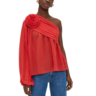 Farm Rio Draped Red Rose One Shoulder Blouse Size XS