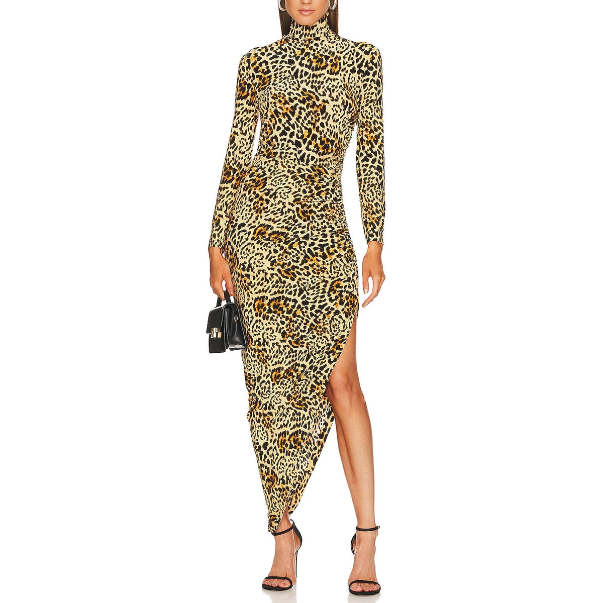Norma Kamali Long Sleeve Turtle Neck 'Side Drape' Brown Gown Size M - NWT