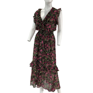 Misa Los Angeles Ruffled Flora Fuchsia Kidada Dress Size M