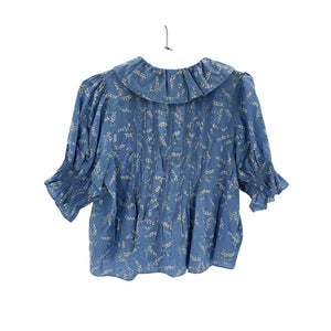 Dôen 'Henri' Blue Cotton Pleated Floral Top Size S