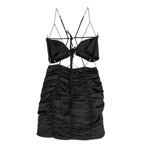 For Love & Lemons Ruched Black Martina Mini Dress Size S