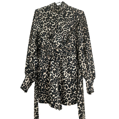 Hope Leopard Print Multicolor Mock Neck Belted Romper Size M