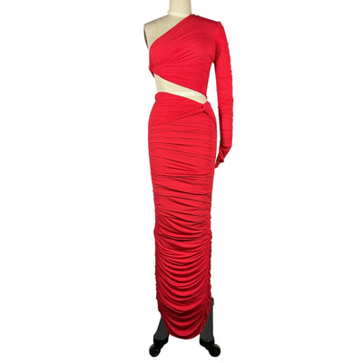 Alex Perry Sleek Tangerine Channing Ruched One Shoulder Knot Column Dress Size 8 UK / US 4