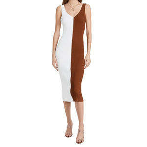 Staud Sleek Tan/White Dana Size L Dress NWT