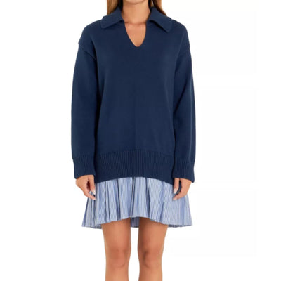 English Factory Layered Blue Shirttail Hem Sweater Size XS