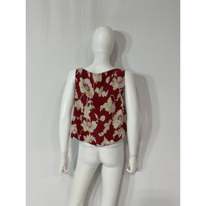 Posse 'Val' Red Floral Cropped Linen-Blend Top Size L