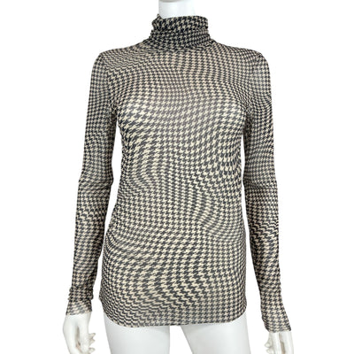Ganni Sheer Multicolor Houndstooth Turtleneck Top Size 36 EU / US 4