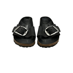 Birkenstock 'Madrid' Black Leather Big Buckle Slide Sandal Size 7