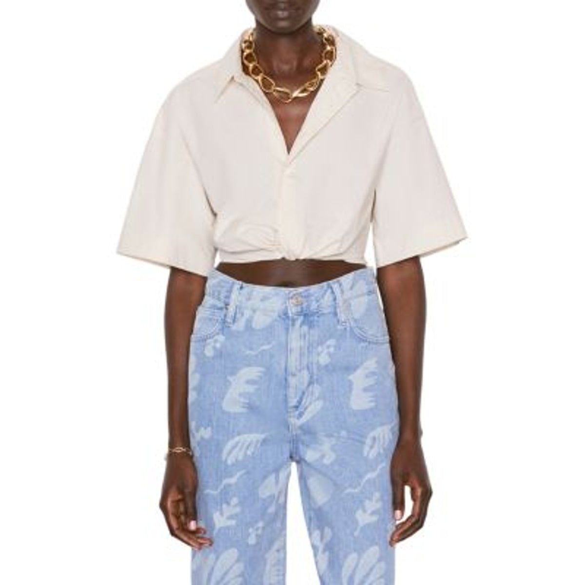 Frame Chic Flax Cropped Twist Front Size M Shirt