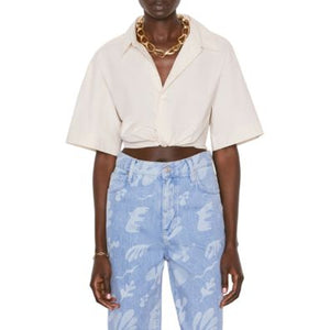 Frame Chic Flax Cropped Twist Front Size M Shirt