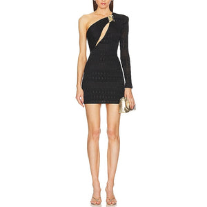 Michael Costello Sleek Black Madeline Mini Dress Size M