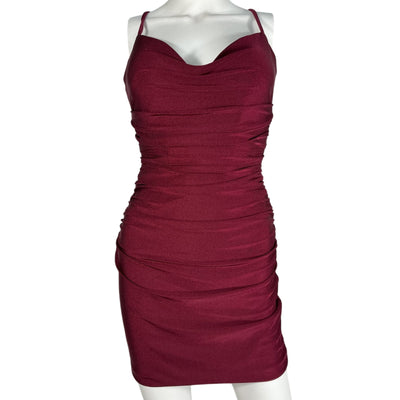 La Femme Ruched Burgundy Sheath Dress Size 0