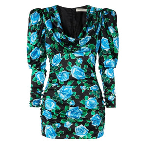 Alessandra Rich Draped Blue Floral Print Mini Dress Size IT 40 / US 10.5