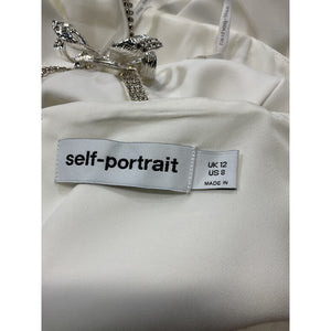 Self-Portrait Embellished White Bonded Midi Dress Size US 8 / UK 12