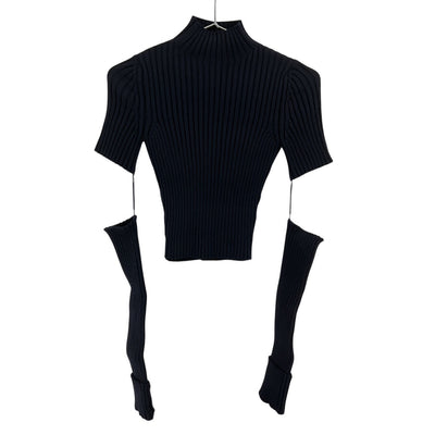 Balenciaga Ribbed Navy Cut Up Mock Neck Sweater Size S