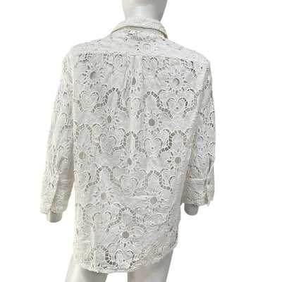 Farm Rio Embroidered White Sun Eyelet Shirt Size S