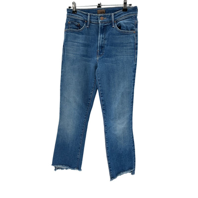 Mother Classic Blue Insider High Rise Crop Step Fray Flare Denim Jeans Size 28