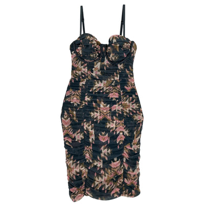 L'Agence Shirred Multicolor Bray Midi Dress Size 4