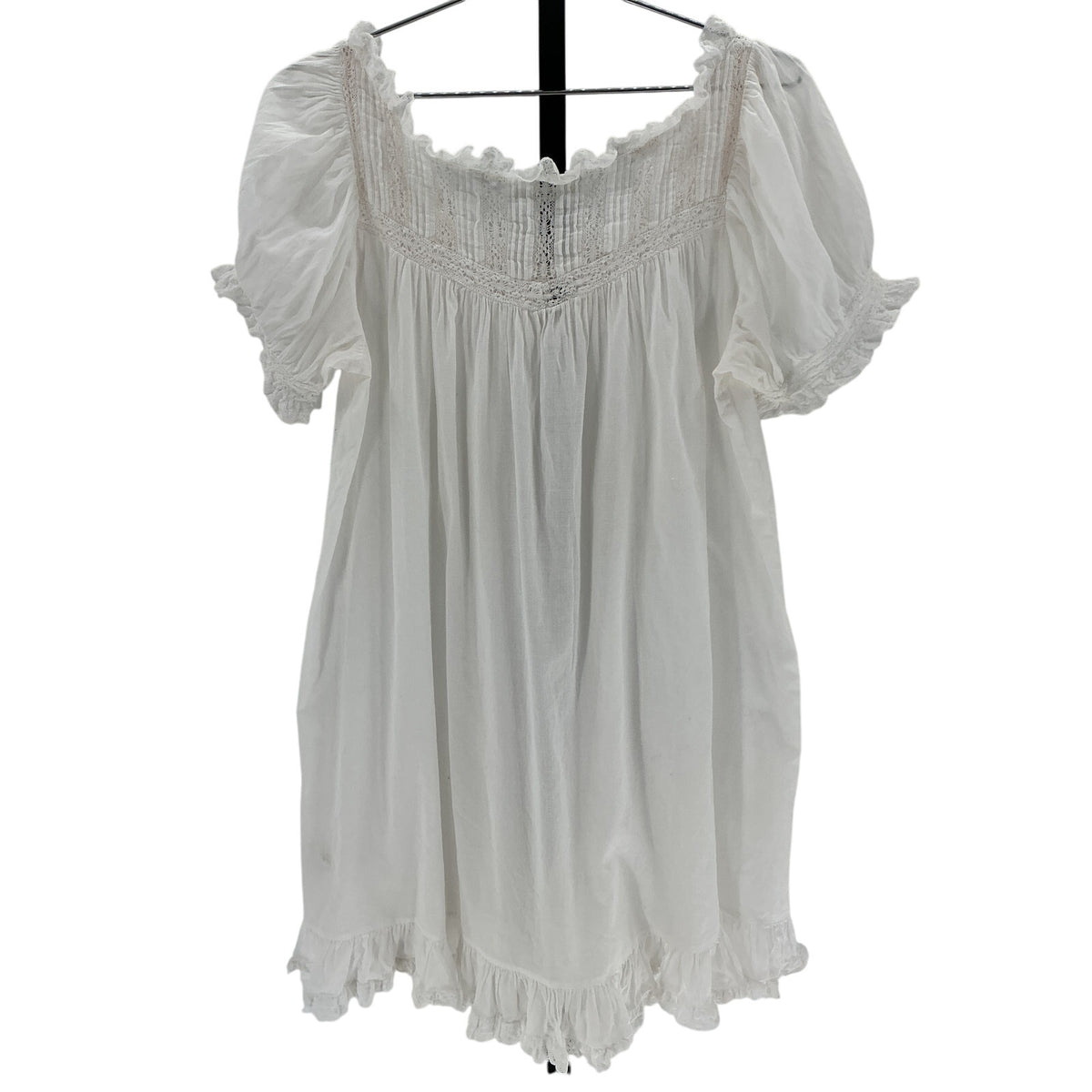 Dôen 'Ainsley' White Cotton Crochet-Trimmed Ruffled Organic Mini Dress Size M