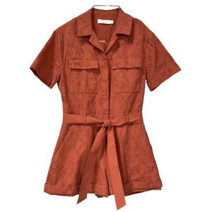 Simkhai Embroidered Brown Eyelet Romper Size 2