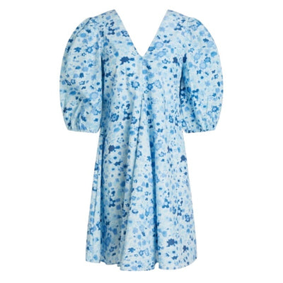 Ganni Floral Blue Cotton Poplin Mini Dress Size 36