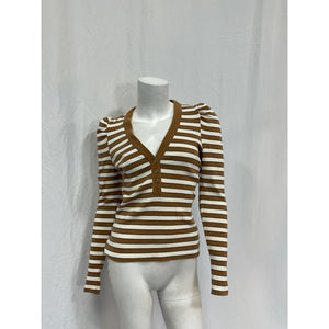Veronica Beard 'Dekalb' White Cotton Ribbed V Neck Top Size XS