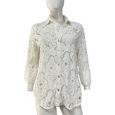 Farm Rio Embroidered White Sun Eyelet Shirt Size S