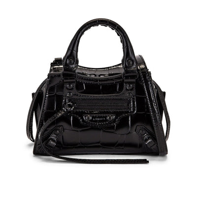 Balenciaga Croc Embossed Black Nano Neo Classic Bag Top Handle Satchel
