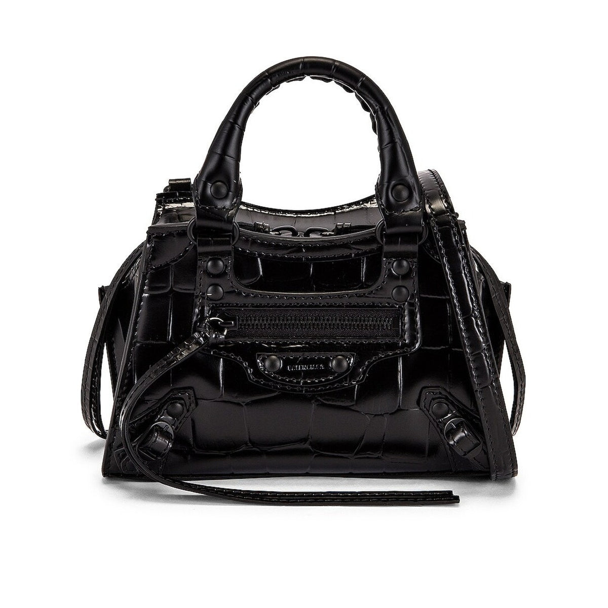 Balenciaga Croc Embossed Black Nano Neo Classic Bag Top Handle Satchel