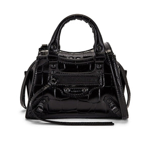Balenciaga Croc Embossed Black Nano Neo Classic Bag Top Handle Satchel