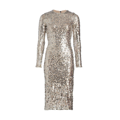 Le Superbe Sequined Beige Studio 54 Kate Midi Dress Size XS