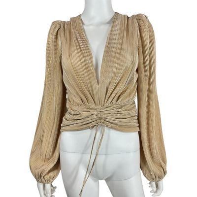Astr The Label Pleated Beige Braydon Blouse Size M