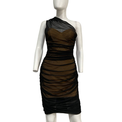 Michael Costello Ruched Black Polina Midi Dress Size S