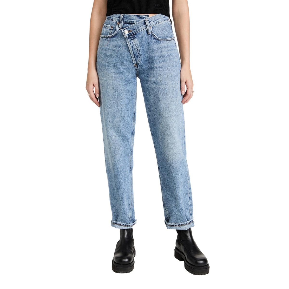 Agolde Classic Blue Crisscross Upsized Denim Jeans Size 23