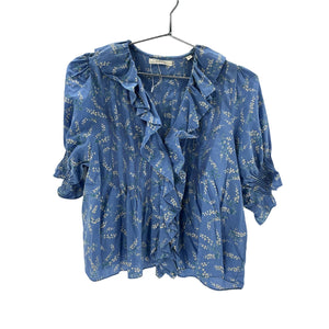 Dôen 'Henri' Blue Cotton Pleated Floral Top Size S