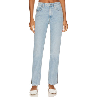 Grlfrnd Classic Blue Harlow Petite High Rise Boot With Slit Hem Denim Jeans Size 24