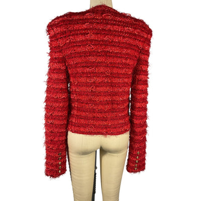 Balmain Structured Red Strong Shoulder Tweed Jacket Size FR 36
