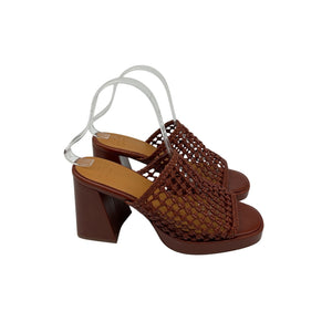 Sézane Brown Leather High Annalisa Mules Size 9