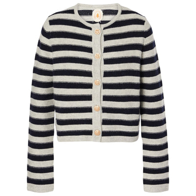 Jardin Des Orangers Striped White Navy Wool Cashmere Cardigan Size L