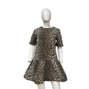 Ganni Leopard Brown Cotton Open-Back Mini Denim Dress Size 32