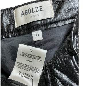 Agolde Recycled Leather Black Riley Long Denim Jeans Size 24