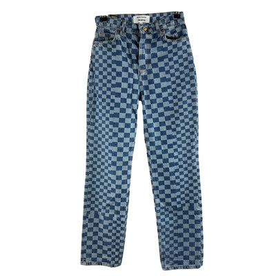 Reformation Checkerboard High-Rise Straight Blue Cynthia Denim Jeans Size 25