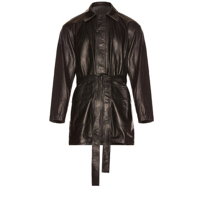Fear Of God Classic Black Belted Leather Coat Size M