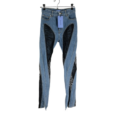 Mugler Paneled Blue Spiral Lace Skinny Denim Jeans Size 36 EU / US S NWT